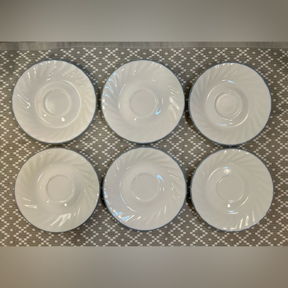 Set of 6 CORELLE Gray Band White Swirled Saucer Plates - Break & Chip Resistant - Picture 2 of 13